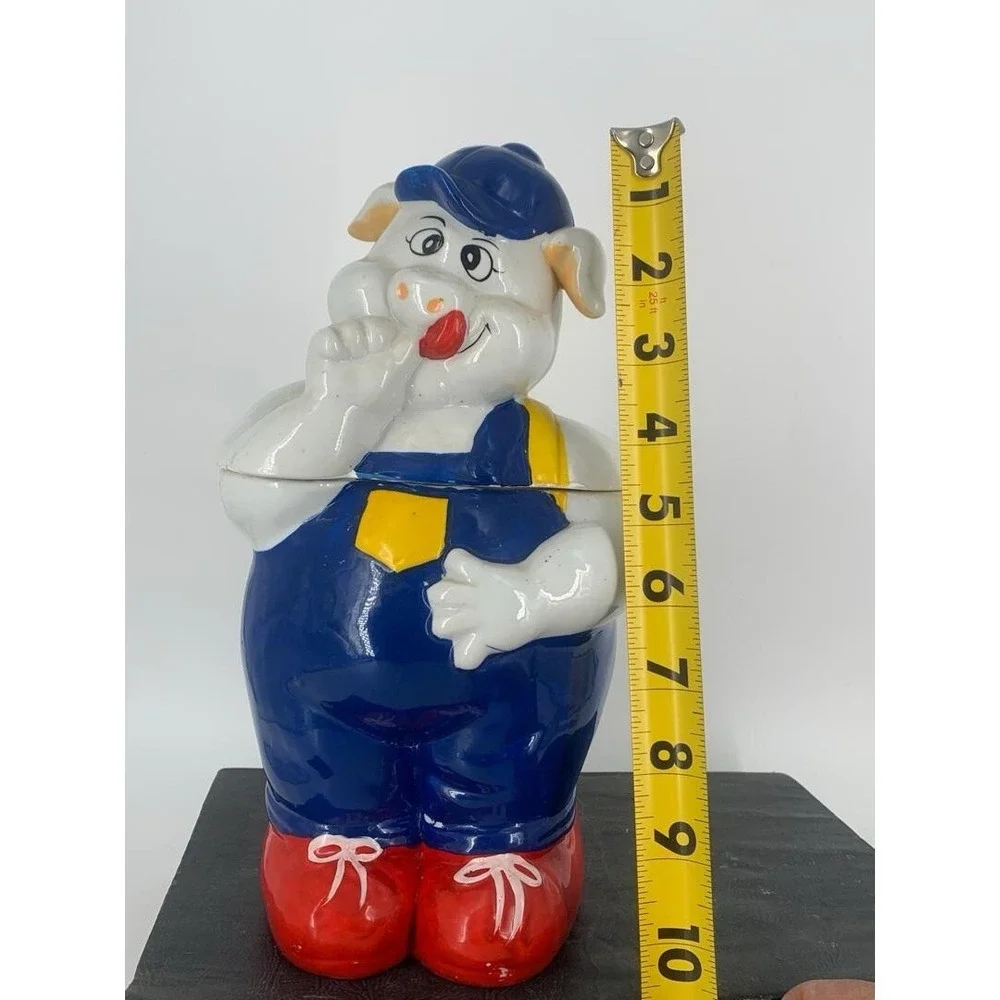 Vintage Cookie Jar-Ceramic Farmer Pig- MCM Farmhouse, Flawless